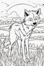 Placeholder: kids coloring page, wolf in a field, cartoon style, thick lines, very low detail, no shading