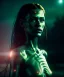 Placeholder: Ultra realistic photographic night portrait, cinematic, naked, long hair <sexy woman> <hanging wires> many wires coming out of the head <perfect pupil> <cyborg> <garage> <wide angle Shot> <sci-fi futuristic> <thriller>, fog, soft color, highly detailed, unreal engine 5, ray tracing, RTX, lumen lighting, ultra detail, volumetric lighting, high definition.