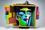 Placeholder: man with head inside a tv box in the style of Eileen Agar