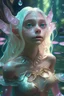 Placeholder: Enchanted pale skinny frog princess, underwater ray tracing sunlight reflections, detailed face,blonde hair, perfect hands, beautiful, magic pink black dress, magic forest background, by greg rutkowski and wlop, teal dimly lit, octane render, ray tracing, intricately royal detailed, realistic photography, cinematic volumetric lighting, magic the gathering, yugioh style, field of depth, professional portrait, 8k,high definition