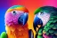 Placeholder: photorealistic, 85mm photo, studio lighting, parrot, by lisa frank, polychromatic colors, thick, rose quartz, dark background