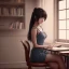 Placeholder: Beautiful girl studying in room, anime style