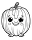 Placeholder: outline art for halloween coloring pages for kids with cartoon cute happy pumpkin , white background, Sketch style, full body, only use outline, clean line art, white background, no shadows and clear and well outlined, coloring page for kids, kawaii style