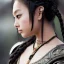 Placeholder: beautiful young asian queen with black armor, delicate black braided hair with ponytail, glass eyes, highly detailed, 8k, ambient light, taylor swift