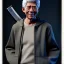 Placeholder: gray-haired young man with katana in black baggy jaket