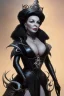 Placeholder: Joan Collins as evil queen in black leather, leather, busty, cleavage, angry, stern look. character design by cory loftis, fenghua zhong, ryohei hase, ismail inceoglu and ruan jia. unreal engine 5, artistic lighting, highly detailed, photorealistic, fantasy