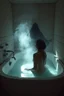 Placeholder: "A very old paints cracked abandoned bathroom , a woman taking a bath in a half full of water and fumes in the tub , a shadow of dark hooded creature standing in front of her and she is screaming and try to attack hinsanely detailed octane render trending on artstation, 8k artistic photography, photorealistic concept art, soft natural volumetric cinematic perfect light, chiaroscuro, award-winning photograph, masterpiece, oil on canvas, Raphael, Caravaggio, Greg Rutkowski, people, beksinski, Gige