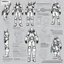Placeholder: ConceptSheet for wii No More Heroes style with thick lines: sci-fi RPG Character Class Driller Character Class Concept: hDrill Gauntlets, Plasma Cutter, Exo-Suit, Multi-Tool Utility Belt, a weapon and all the package of a high-tech explorer