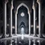 Placeholder: Hyper Realistic White Crystals Inside a Dark Abandoned Mosque with beautifully crafted pillars at Rainy night