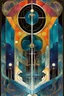 Placeholder: Create a chaotic abstract cubist Tarot Card depicting an ornate,The Three of Swords , in the style of Bill Sienkiewicz, Philippe Druillet, Gustav Klimt, Alphonse Mucha, and Jean Giraud Moebius, precisely drawn, colored and inked, in muted colors, with ornate bordered edges