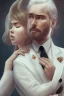 Placeholder: 8K, a Highly detailed stunning portrait of Dom man with a kneeling submissive woman, white suit, beard, and short hair, bad boy