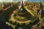Placeholder: top view, big city, medieval fantasy, plains, crops, castle, central place with a little fountain