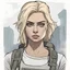 Placeholder: Portrait, brunette character with blond hair, t-shirt comic book illustration looking straight ahead, post apocalypse