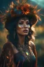 Placeholder: psychedelic witch macking spells , beautiful shiny face with intricate details, very detailed with intricate details iridescent colors , grass, dirt, embers, glowing particles, colorful smoke , perfect composition, beautiful detailed intricate insanely detailed octane render trending on artstation, 32k artistic photography, photorealistic concept art, soft natural volumetric cinematic perfect light