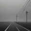 Placeholder: An empty road on a misty day. Telegraph poles and wires. Muted tones. Tilted horizon. With blotches, blurry areas and lens noise and grain. Hyper realistic Photo 4k