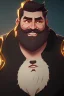 Placeholder: Bearded strong man wearing a thick fur-lined merchant's coat, wearing gold rings, divine, halo, happy smiling, portrait, high definition, realistic, long hair