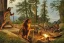 Placeholder: Modernism, caveman holding a club, cave, cave bear, campfire, stone age, dawn, fine detail, high quality,