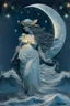 Placeholder: Diana goddess with moon stars greek style waves water