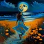 Placeholder: A woman's painting and Irish Sutter is walking in the field leading to the beach under a full moon, graceful, orange and azure, articular art, flower power, realistic but romantic, picturesque fabrics, dance -37:43 - -Style 750 v6