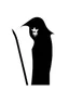 Placeholder: Extremely simple logo representing the shadow of the grim reaper. Black on white background