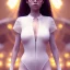 Placeholder: 3d female, white lace catsuit, cute big circular reflective eyes, open mouth, small waist, Pixar studio movie style, unreal engine cinematic smooth, intricate detail, cinematic