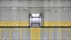 Placeholder: wall design for parking garage, concrete, yellow marking lines, hazard lines, weathering and water stains, elevator doors in middle.