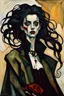 Placeholder: Painting of a Goth vampire girl, in the Expressionist style of Egon Schiele, Oskar Kokoschka, and Franz Marc, in muted natural colors