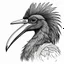 Placeholder: CASOAR À CASQUE Casuarius casuarius - Southern Cassowary. Record of Lodoss War style, Linework: Expressive, expressive black ink line art with variable stroke weights. Crisp contours define silhouettes while fine hatching adds subtle depth and form.