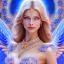 Placeholder: Flower angel, beautyful smiling young woman, long hair amazing blue eyes, happy cosmic, bright colors, blue, pink, gold, jewels, realistic, photo real, clear tunnel background, highly detailed, high contrast, 8k high definition, unreal engine 5, extremely sharp detail, light effect, sunny light background