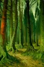 Placeholder: A green forest with giant trees painted by Vincent van Gogh