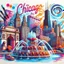 Placeholder: tourist poster of Chicago, Illinois in vibrant marker art style, featuring iconic landmarks such as Cloud Gate, Buckingham Fountain, Sears Tower illustrated with bold strokes, vivid colors, hand-drawn marker textures, sketch-like outlines, and coloring-book aesthetics. Include dynamic urban scenery, expressive ink shading, playful imperfections, and energetic travel-poster composition. Typography “Chicago, Illinios” prominently displayed on top in stylish retro travel font, clean poster layout,
