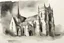 Placeholder: Portrait of an English church in black and white wet watercolour