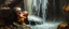 Placeholder: master oil painting by Rembrandt,cute blind trolls bading baby inside waterfall with nyx