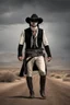 Placeholder: Full Color - uncropped, full body image, head to foot, 4k ultra-HD, hyper realistic, photorealistic, professional quality digital photograph - Extremely muscular E.A. Presley aka the LONE RANGER, extremely over exaggerated muscles, short, dark, crew-cut hair, large, curved down nose, large square chin, dark, intense eyes, light blue, skintight, formfitting cotton jumpsuit, red kerchief bandana, black venetian mask, double holstered utility belt, two Colt 45 caliber pistols, knee-high cowboy boo