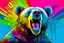 Placeholder: a bear dropping a tab of lsd on its tongue showing small paper square on tongue with psychedelic colours confused bear