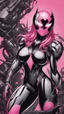 Placeholder: A close picture to Mix between gwenpool and symbiote, symbiote venom with transformers, high details machine, pink and black custom, intricate details, highly detailedin in solo leveling shadow art style