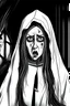 Placeholder: Nun movie scary scene haunting girl halloween themed white and black for coloring