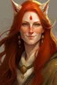 Placeholder: An older woman with long red hair, gold eyes, large fox ears, slight smile, pale skin