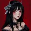 Placeholder: a pretty girl, 14 years old, black hair, red eyes, vampire, realism, stylised, serana