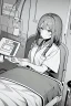 Placeholder: girl in bed, hospital patient room, greyscale