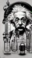 Placeholder: Albert Einstein, detailed and intricate calligraphy ink painting of a "cyborg Mad Scientist" holding beakers, outer space Background cosmic fractals, dystopian, concept art, unreal engine 5, god rays, ray tracing, RTX, lumen lighting, ultra detail, volumetric lighting, 3d, finely drawn, high definition, high resolution. award-winning: professional portrait: atmospheric: commanding: fantastical: clarity: 16k: ultra quality: striking: brilliance: stunning colors: amazing depth: masterfully crafted