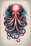 Placeholder: Create a captivating modern 2d colorfull ink tattoo design for print , prestigious (Sacred Octopus) using the elegant influences of japan art style, for print, dynamic elements from fashion and design, and bold Japanese contemporary art aesthetics, framing centered in the center, distanced from the edges of the paper perimeter, perfect anatomy, bauhaus, Divine Proportion,