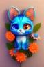 Placeholder: Blue and orange chibi pixar cats with big lifelike eyes and flowers