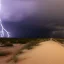 Placeholder: desert, storming, lightning, rain, dunes, gray, road, landscape