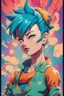 Placeholder: A stylized illustration of Bulma from Dragon Ball, inspired by the art of Akira Toriyama, with vibrant colors, cel-shaded shading, and dynamic linework --s 150 --ar :2 --c 5 --v 5.2
