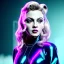 Placeholder: young madonna, blonde replicant woman, blade runner style, rain, fog, neon ambient, gradient color, clean skin, circuits, latex coat, cyber punk, neon, tubes, portrait, studio photo, unreal engine 5, smooth color, 16 bit, god lights, ray tracing, RTX, lumen lighting, ultra deatail, volumetric lighting, 3d, finely drawn, hd.