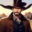 Placeholder: Portrait, Bearded, gunslinger, short brown hair, serious eyes, wild west Coat,
