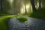 Placeholder:  winding stone path lit river