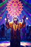 Placeholder: airbrush with pen outline, , , hippie in his palace raised hands having fun in a festival in the 60s, goa psy ambient in the style of vangelis and fsol, source vibrations, bokeh like f/0.8, tilt-shift lens 8k, high detail, smooth render, down-light, unreal engine, prize winning