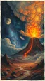 Placeholder: Back in time through a volcano,a time Machine in the parallel universe among the galaxies and the stars a big clouds of gas covering the sky from a distance Busch painting style nightmare